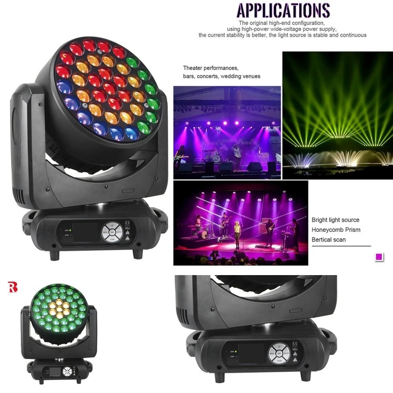 Промывка Сцена Свет Beeye 37 * 15w Движущаяся голова Свет RGBW Beam Zoom Disc DMX